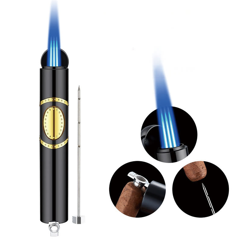 3-in-1-Feuerzeug mit drei Brennern, integriertem Zigarrenbohrer und Zigarrennadel