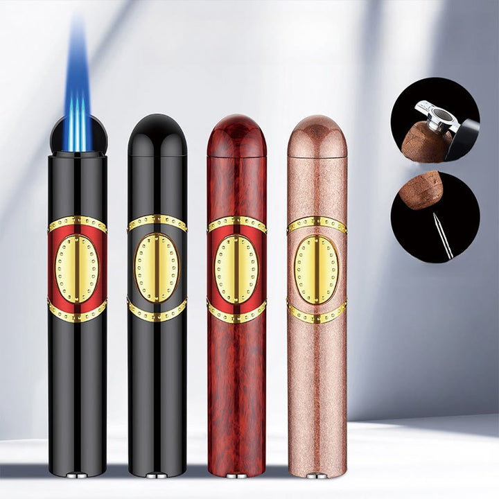 3-in-1-Feuerzeug mit drei Brennern, integriertem Zigarrenbohrer und Zigarrennadel