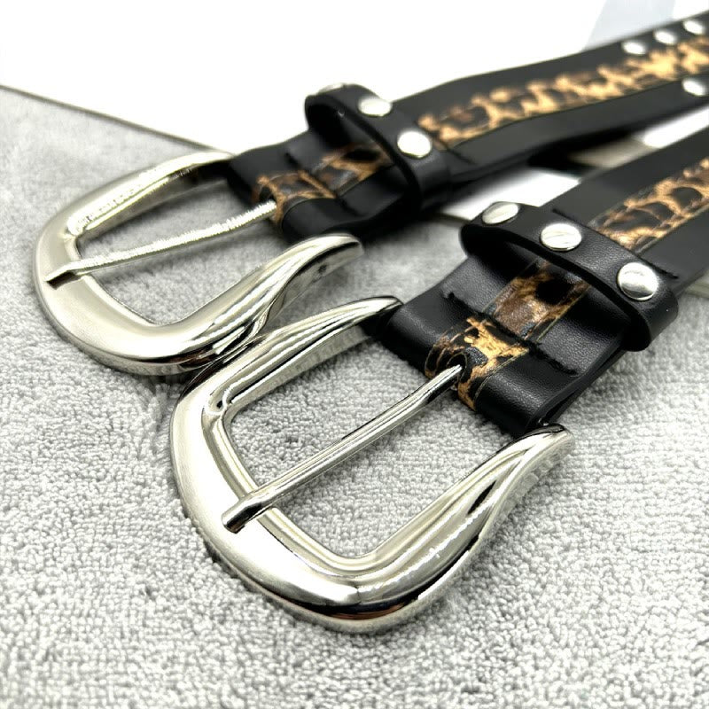 Damengürtel mit Leopardenmuster und Nieten aus Leder