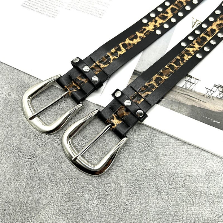 Damengürtel mit Leopardenmuster und Nieten aus Leder