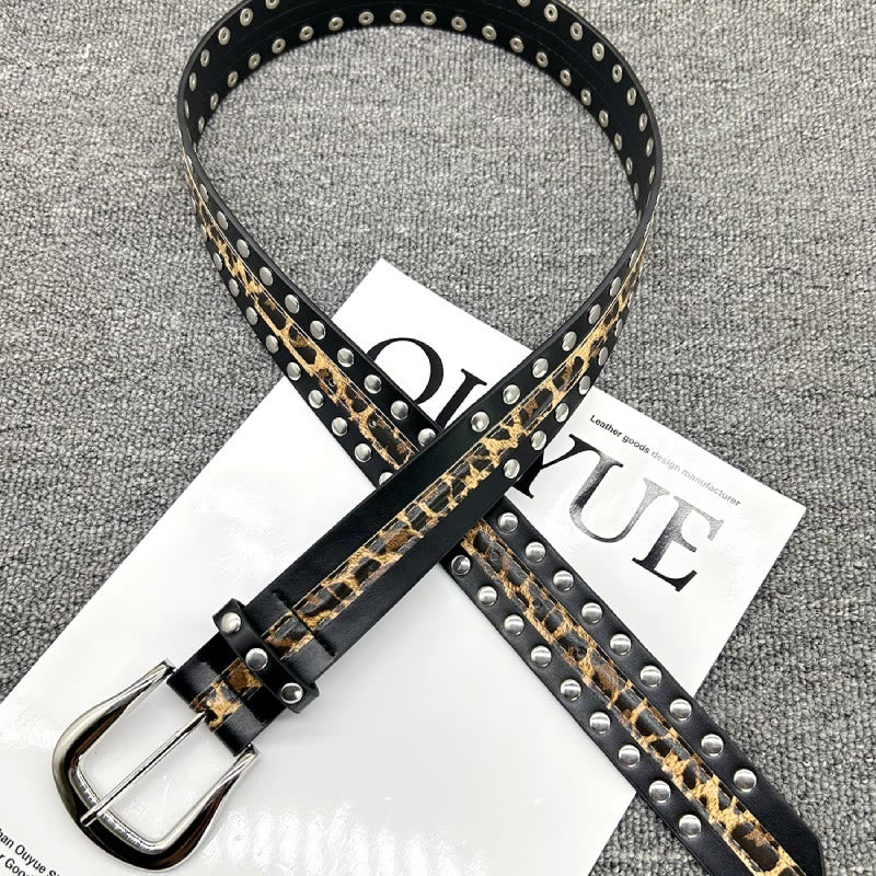 Damengürtel mit Leopardenmuster und Nieten aus Leder