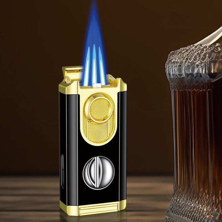 3-in-1-Feuerzeug mit drei Brennern und integriertem Zigarrenschneider