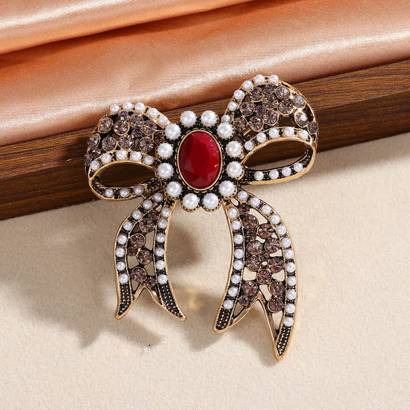 Große rote Kristallperlen-Brosche mit Schleife für Damen