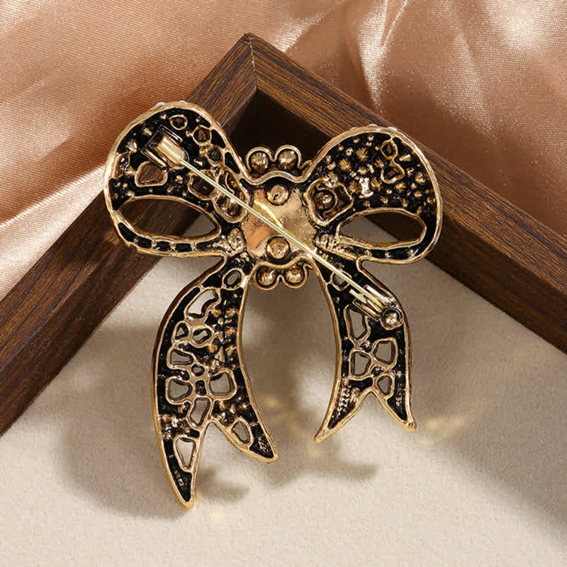 Große rote Kristallperlen-Brosche mit Schleife für Damen