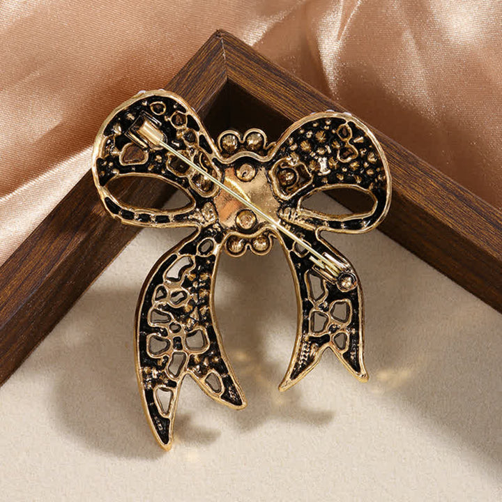 Große rote Kristallperlen-Brosche mit Schleife für Damen