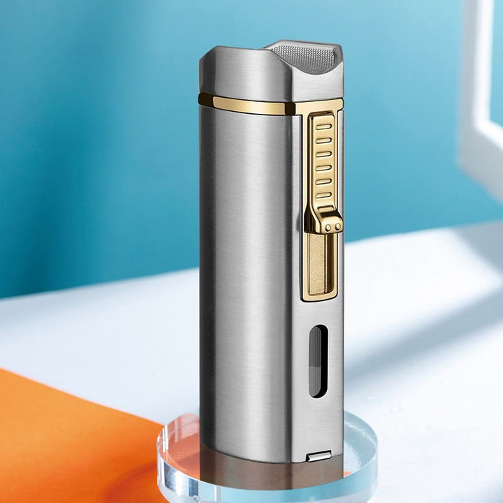 Winddichtes Dreifachbrennerfeuerzeug mit klappbarem Zigarrenschneider