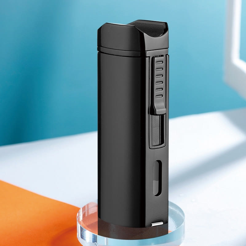 Winddichtes Dreifachbrennerfeuerzeug mit klappbarem Zigarrenschneider