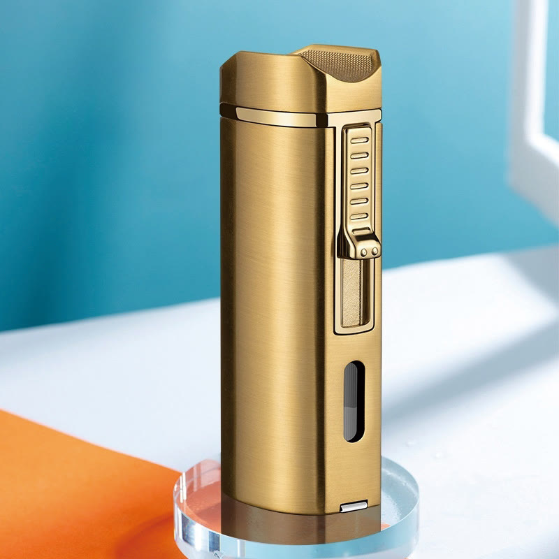 Winddichtes Dreifachbrennerfeuerzeug mit klappbarem Zigarrenschneider