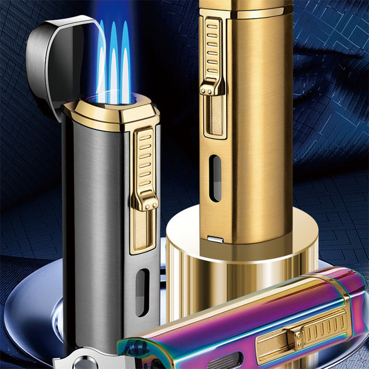 Winddichtes Dreifachbrennerfeuerzeug mit klappbarem Zigarrenschneider