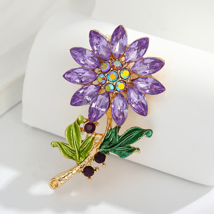 Lila Sonnenblumen-Brosche mit Kristall-Strasssteinen für Damen