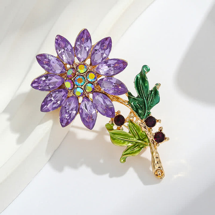 Lila Sonnenblumen-Brosche mit Kristall-Strasssteinen für Damen
