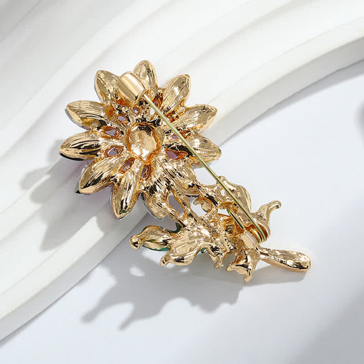 Lila Sonnenblumen-Brosche mit Kristall-Strasssteinen für Damen