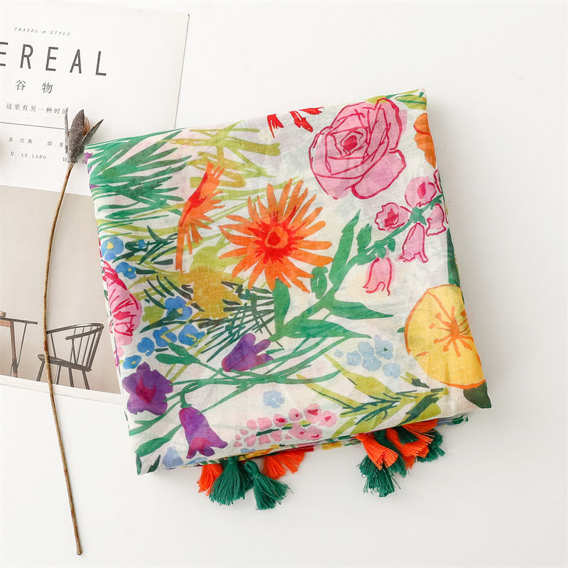 Leichter, dünner Schal mit buntem Blumenmuster für Damen