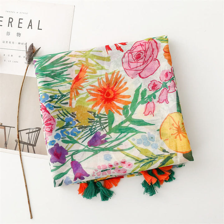 Leichter, dünner Schal mit buntem Blumenmuster für Damen