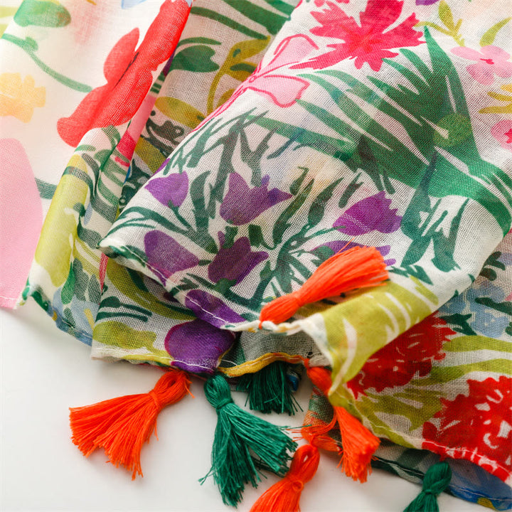 Leichter, dünner Schal mit buntem Blumenmuster für Damen