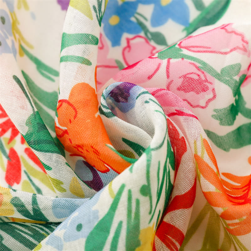 Leichter, dünner Schal mit buntem Blumenmuster für Damen