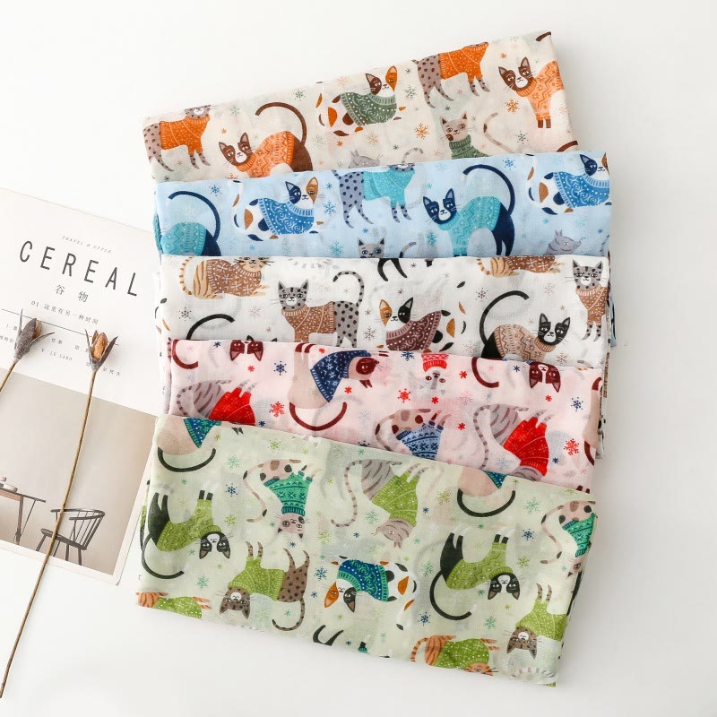 Leichter, dünner Schal mit Katzen- und Kätzchen-Aufdruck für Damen