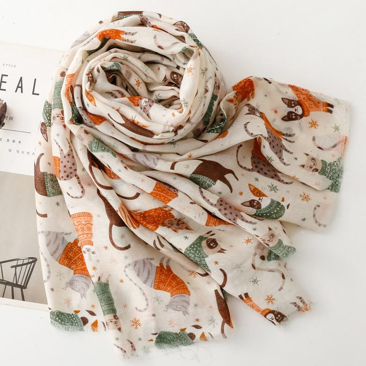 Leichter, dünner Schal mit Katzen- und Kätzchen-Aufdruck für Damen