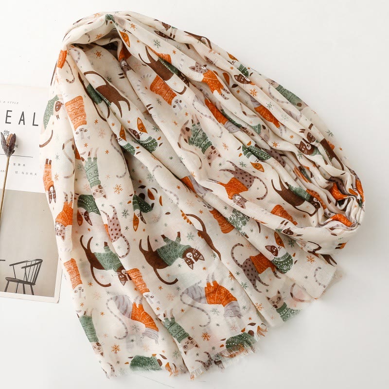 Leichter, dünner Schal mit Katzen- und Kätzchen-Aufdruck für Damen