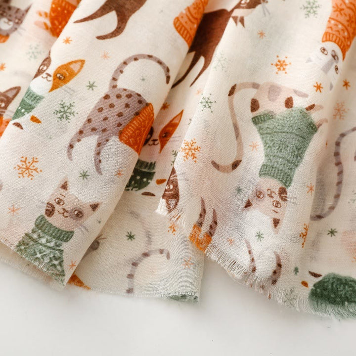 Leichter, dünner Schal mit Katzen- und Kätzchen-Aufdruck für Damen