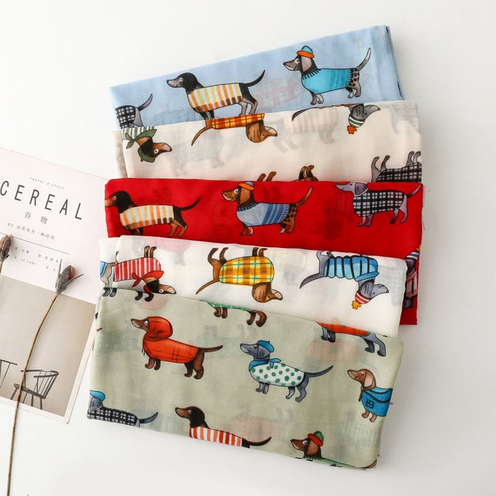 Leichter, dünner Damenschal mit süßem Dackel-Aufdruck