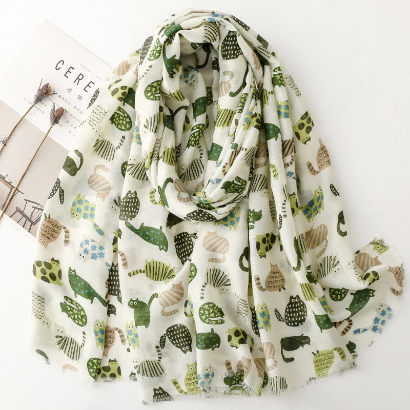 Leichter, dünner Damenschal mit süßem Katzen-Print