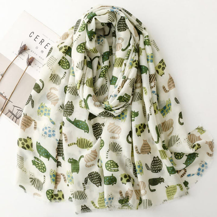 Leichter, dünner Damenschal mit süßem Katzen-Print