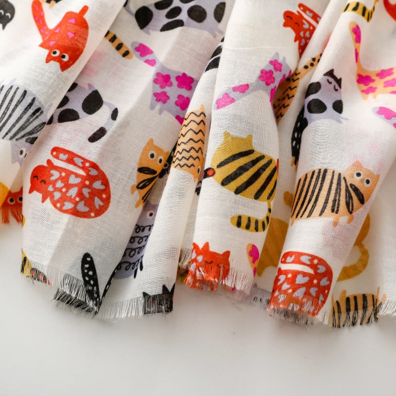 Leichter, dünner Damenschal mit süßem Katzen-Print