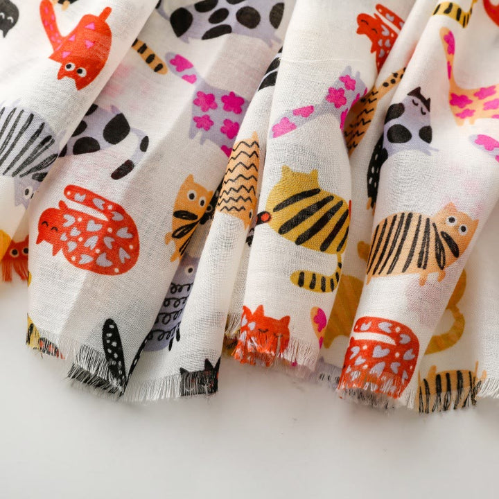 Leichter, dünner Damenschal mit süßem Katzen-Print