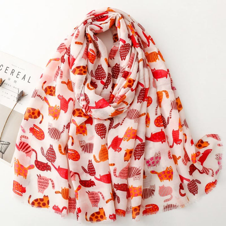 Leichter, dünner Damenschal mit süßem Katzen-Print