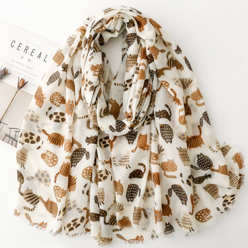 Leichter, dünner Damenschal mit süßem Katzen-Print