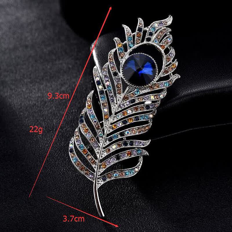 Unisex-Brosche in Form einer Phönixfeder mit bunten Strasssteinen