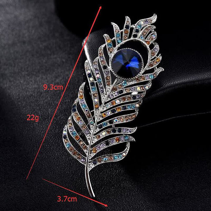 Unisex-Brosche in Form einer Phönixfeder mit bunten Strasssteinen
