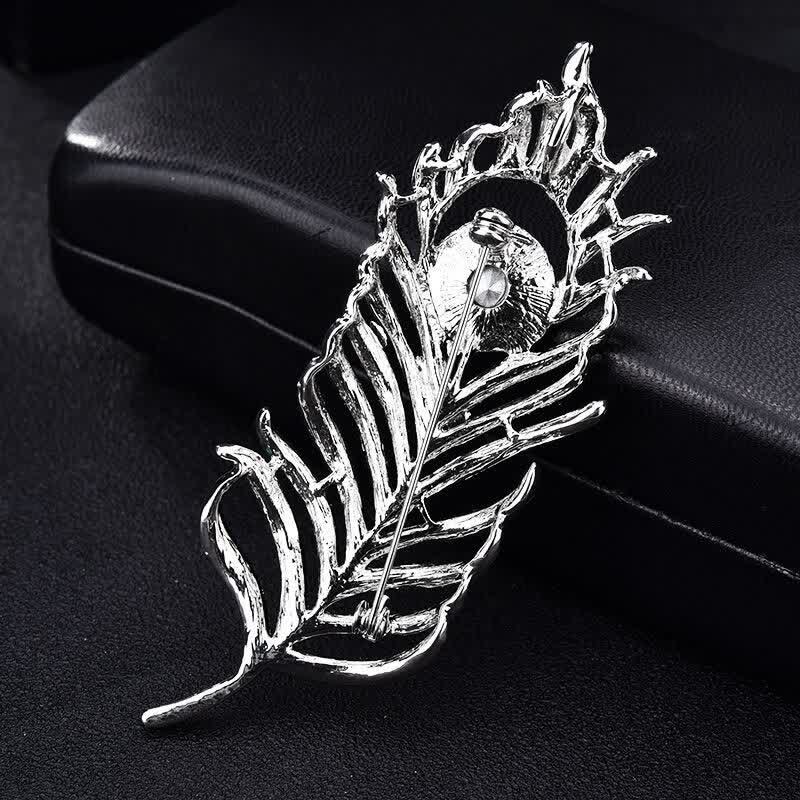 Unisex-Brosche in Form einer Phönixfeder mit bunten Strasssteinen