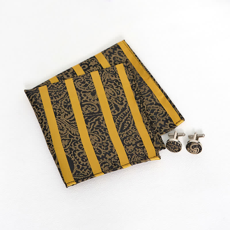 3-tlg. Herren-Krawatten-Set mit gelbem gestreiftem Paisley-Muster