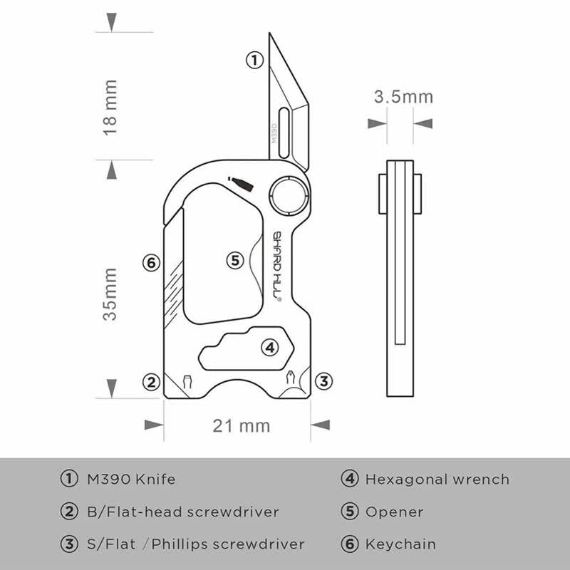 6-in-1-Multifunktions-Mini-Klappmesser-Schlüsselanhänger