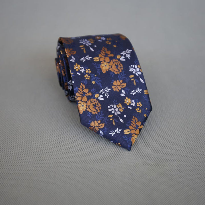 Herren-Krawatte aus Polyester mit dunklem Hintergrund und bunten Blumen