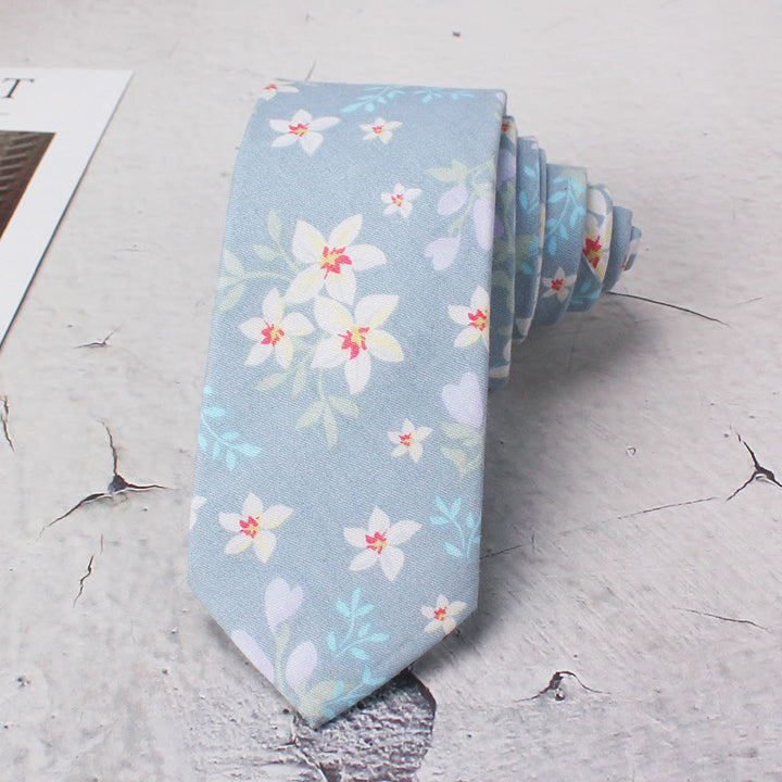 Hellblaue Polyester-Krawatte mit Blumenmuster für Herren