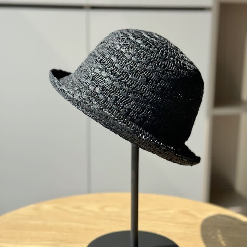 Unisex Fischerhut aus Stroh mit gerolltem Rand, atmungsaktiv