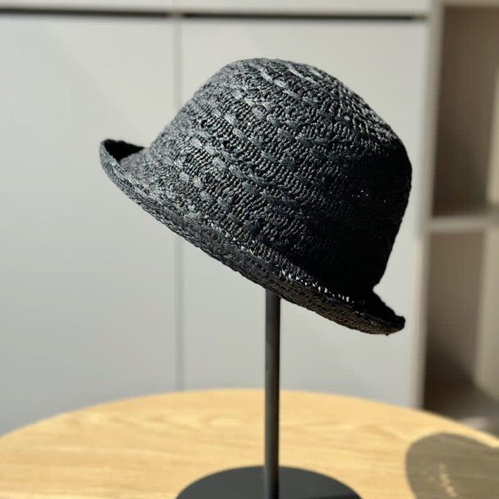 Unisex Fischerhut aus Stroh mit gerolltem Rand, atmungsaktiv