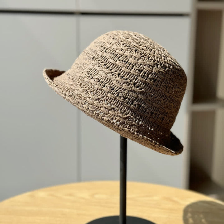 Unisex Fischerhut aus Stroh mit gerolltem Rand, atmungsaktiv