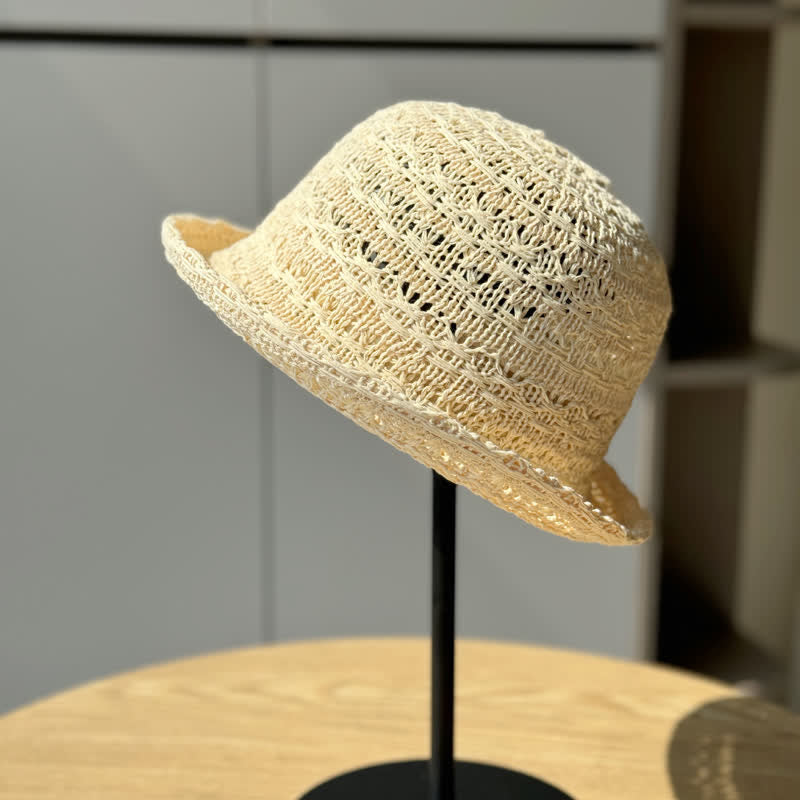 Unisex Fischerhut aus Stroh mit gerolltem Rand, atmungsaktiv
