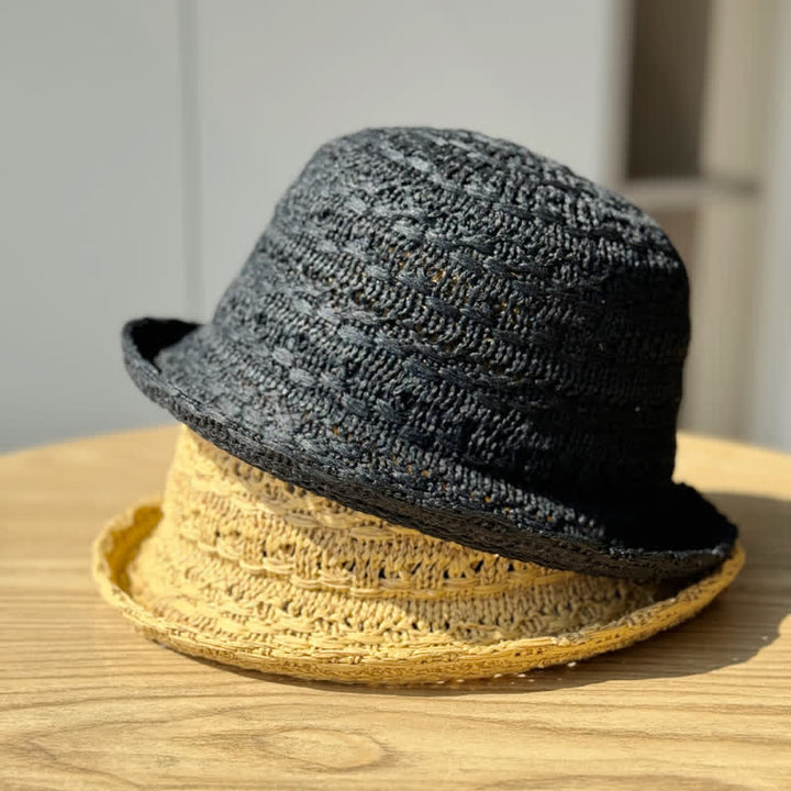 Unisex Fischerhut aus Stroh mit gerolltem Rand, atmungsaktiv