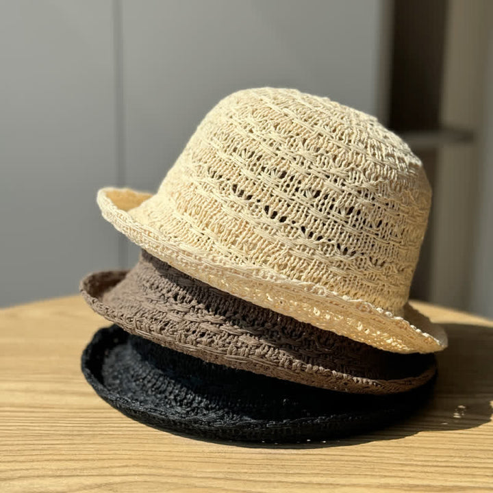 Unisex Fischerhut aus Stroh mit gerolltem Rand, atmungsaktiv