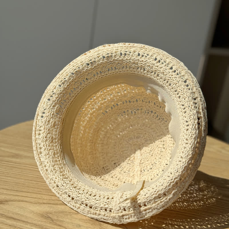 Unisex Fischerhut aus Stroh mit gerolltem Rand, atmungsaktiv