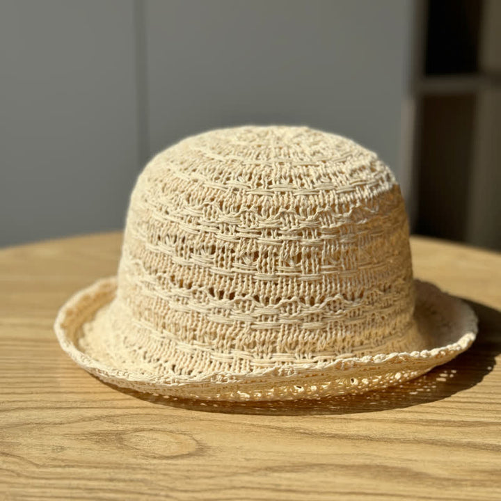 Unisex Fischerhut aus Stroh mit gerolltem Rand, atmungsaktiv