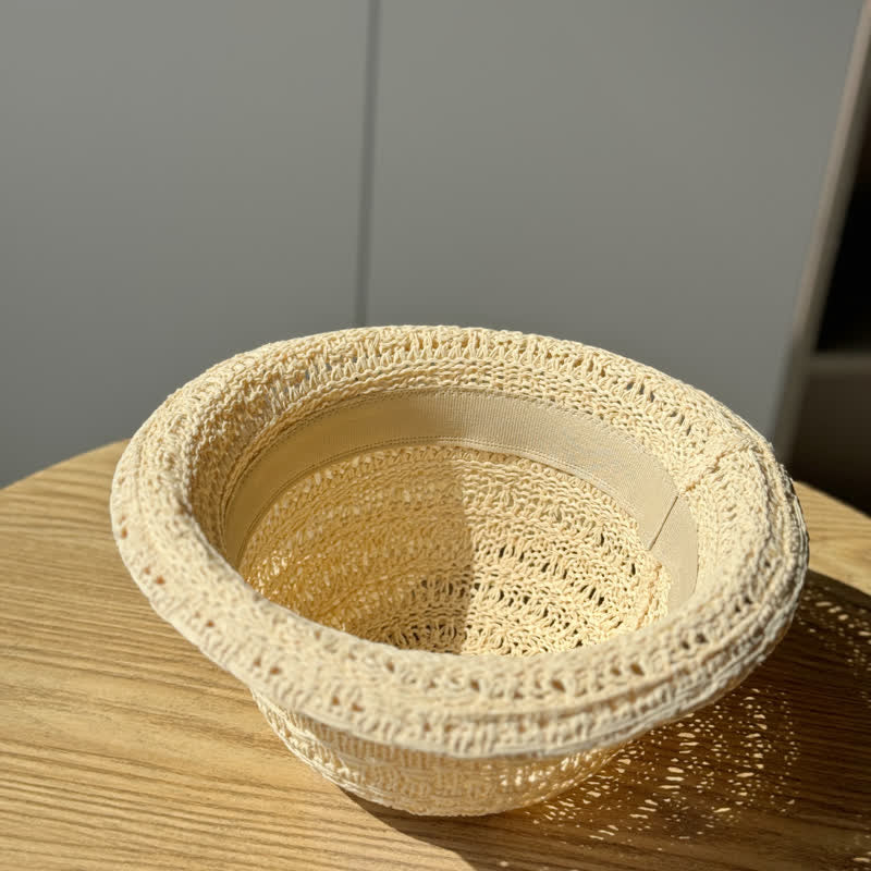 Unisex Fischerhut aus Stroh mit gerolltem Rand, atmungsaktiv