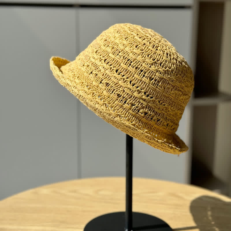 Unisex Fischerhut aus Stroh mit gerolltem Rand, atmungsaktiv