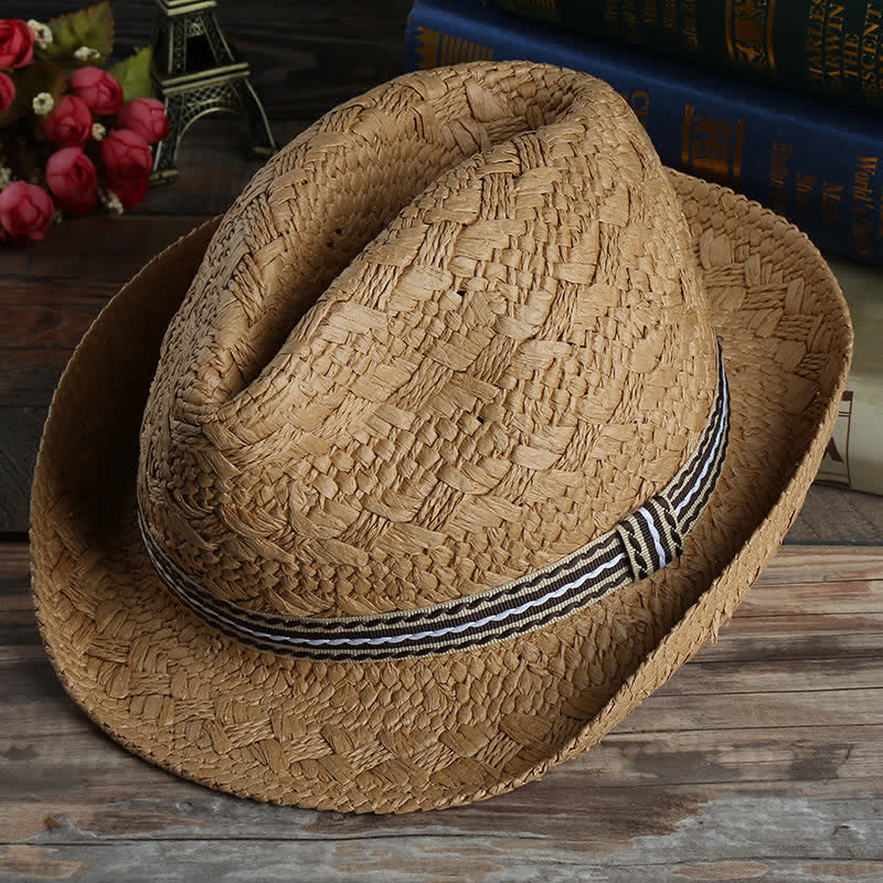 Unisex Boho Strand Handarbeit Sommer Stroh Fedora Hut
