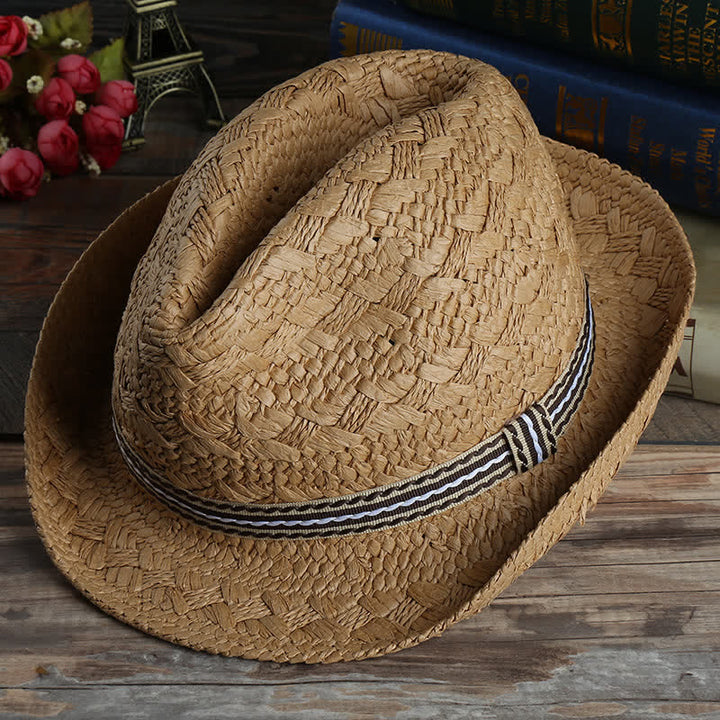 Unisex Boho Strand Handarbeit Sommer Stroh Fedora Hut